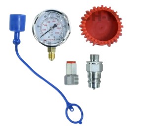 Manometr glicerynowy 0-250 bar, fi-63 mm, z szybkozłączem wtyczką Euro ISO do pomiaru ciśnienia w układach hydraulicznych